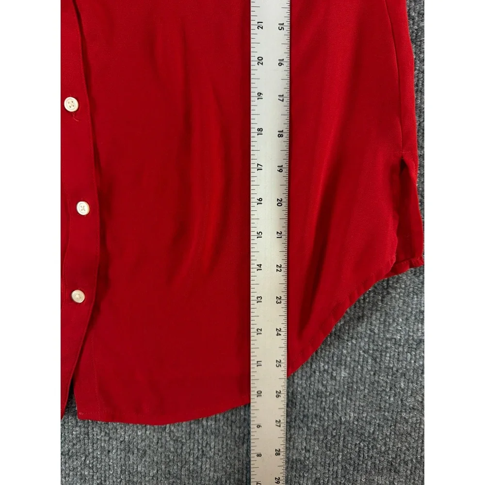 Loft Women Red Long Sleeve Button Down Blouse Puff Shoulder Top XS Colorful bold